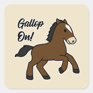Anbetungswürdiger Galopp! Glückliches Fohlen Kawai Quadratischer Aufkleber