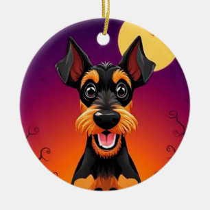 Anbetungswürdiger Hund in einer Halloween-Szene Keramik Ornament