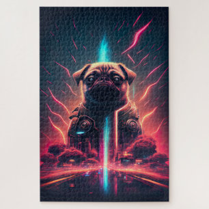 Anbetungswürdiger Mops in futuristischem Roboterko Puzzle