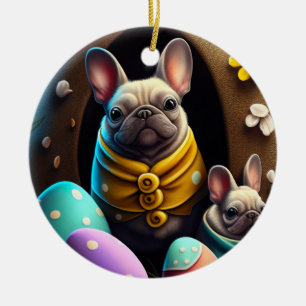 Anbetungswürdiger Mops mit Ostereiern Ein Festlich Keramik Ornament