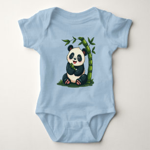 Anbetungswürdiger Panda umarmt Bambus süße Cartoon Baby Strampler