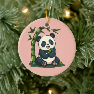 Anbetungswürdiger Panda umarmt Bambus süße Cartoon Keramik Ornament