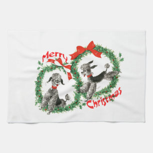 Anbetungswürdiger Retro-Weihnachts-Pudel-Kranz ind Küchentuch