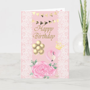 Anbetungswürdiger Rosa Flamingo,Tiara,Spitze,Ballo Karte