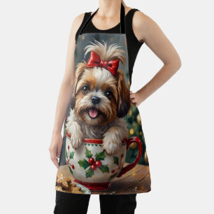 Anbetungswürdiger Shih-Tzu-Hund in Weihnachtstasse Schürze