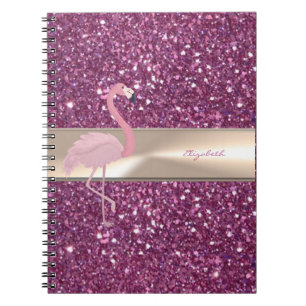 Anbetungswürdiger süßer rosa Flamingo auf Glitzern Notizblock