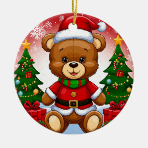 Anbetungswürdiger Teddybär im Santa-Anzug Keramik Ornament