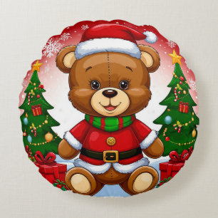 Anbetungswürdiger Teddybär im Santa-Anzug Rundes Kissen