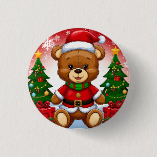 Anbetungswürdiger Teddybär im Weihnachtsmannanzug Button