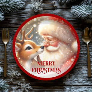 Anbetungswürdiger Weihnachtsmann und Rudolf-Party- Pappteller