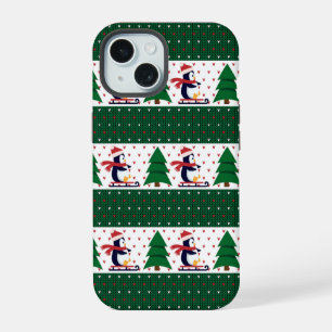 Anbetungswürdiger Weihnachtspullover Pinguin Baum iPhone 15 Hülle