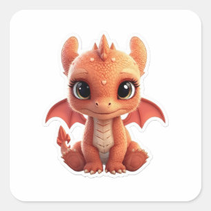Anbetungswürdiges 3D-Baby-Drache-Fantasie-Kreatur- Quadratischer Aufkleber
