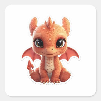 Anbetungswürdiges 3D-Baby-Drache-Fantasie-Kreatur- Quadratischer Aufkleber
