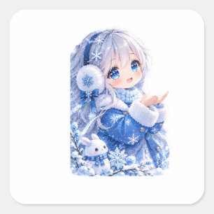 Anbetungswürdiges Anime-Wintermädchen Quadratischer Aufkleber