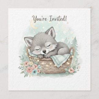 Anbetungswürdiges, flauschiges Babywolf-Baby-Showe Einladung