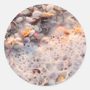 Anbrandende Wellen und Muscheln auf Sanibel Island Runder Aufkleber