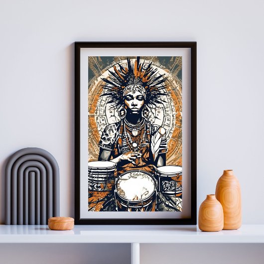 Ancestral Beat - Calm Drummer in Stamm Grace II Poster