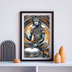 Ancestral Beat - Calm Drummer - Stamm Grace Poster