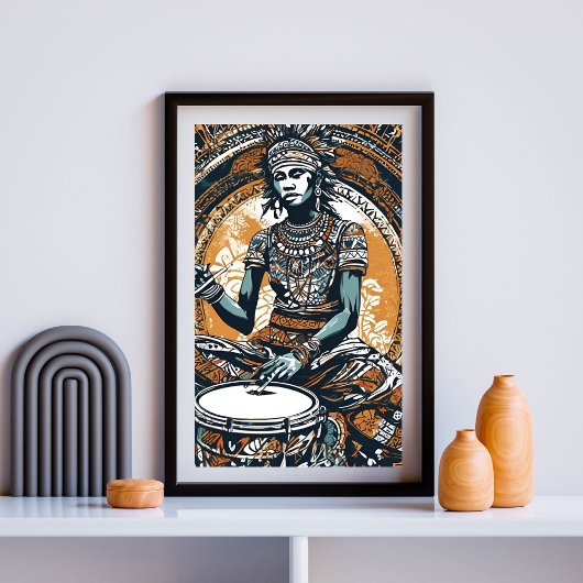Ancestral Beat - Calm Drummer - Stamm Grace Poster