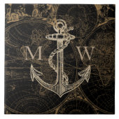 Anchor Anchor Nautical Black Fliese (Vorderseite)