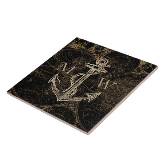 Anchor Anchor Nautical Black Fliese (Seite)