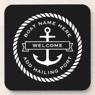 Anchor and rope boat name hailing port welcome getränkeuntersetzer