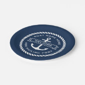 Anchor and rope boat name hailing port welcome pappteller (Schrägansicht)