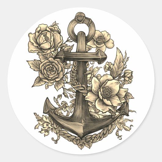 "Anchor and Roses" Runder Aufkleber (Vorderseite)
