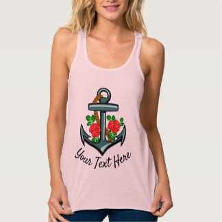 Anchor and Roses Tattoo with your text Tank Top