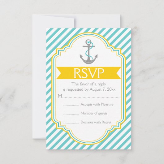 Anchor aqua, gelbe nautische Hochzeit RSVP (Vorderseite)
