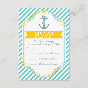 Anchor aqua, gelbe nautische Hochzeit RSVP Karte