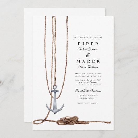 Anchor Away Nautical Wedding  Einladung (Vorne/Hinten)