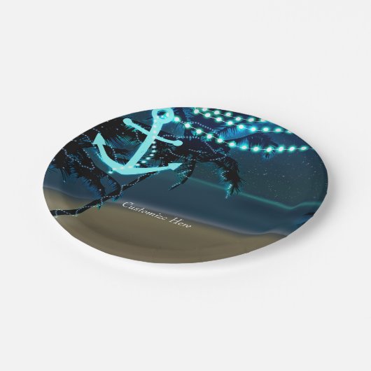 Anchor Beach Lights & Palm Trees Hochzeiten Teller (Schrägansicht)