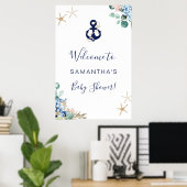 Anchor Beach Nautical Floral Baby Dusche Willkomme Poster (Heimbüro)