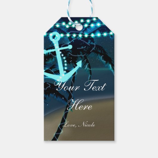 Anchor Beach Palm Trees & Lights Rustikale Geschen Geschenkanhänger (Vorderseite)