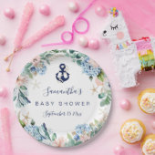 Anchor Blue Beach Nautical Floral Baby Dusche Pappteller (Party)