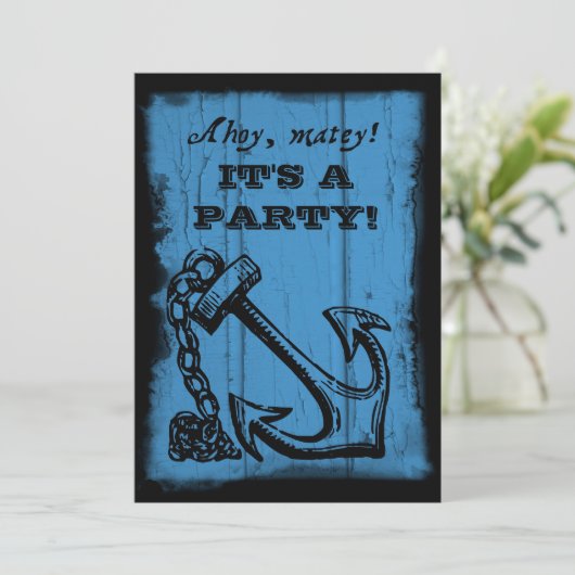 Anchor Blue Birthday Party Einladung (Stehend Vorderseite)