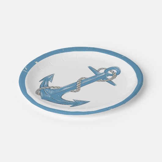 Anchor Blue Ocean Beach Party Schöne Hochzeit Pappteller (Schrägansicht)