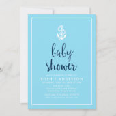 Anchor Blue Script Baby Dusche Einladung (Vorderseite)