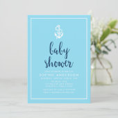 Anchor Blue Script Baby Dusche Einladung (Stehend Vorderseite)
