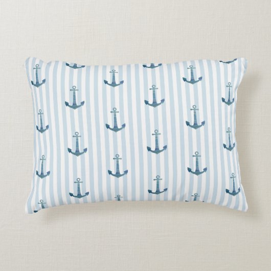Anchor Blue Stripe Nautical Pillow Dekokissen (Vorderseite)