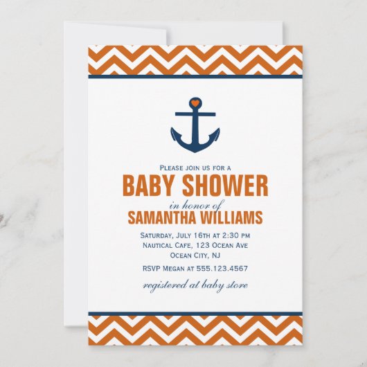 Anchor & Chevrons Nautical Baby Dusche {Mandarine} Einladung (Vorderseite)