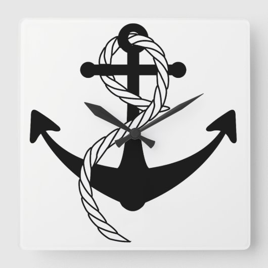 Anchor Clock Black and White Quadratische Wanduhr (Vorderseite)
