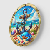 Anchor Crab Beach nautical Große Wanduhr (Winkel)