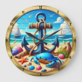 Anchor Crab Beach nautical Große Wanduhr (Vorderseite)