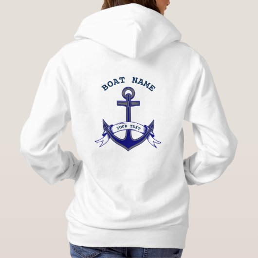 Anchor Custom Nautical Blue White Ladys Hoodie (Rückseite)