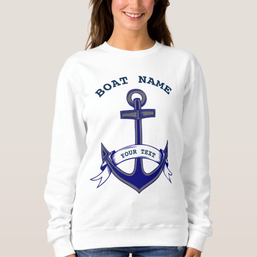 Anchor Custom Nautical Blue White Ladys Sweatshirt (Vorderseite)