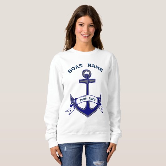 Anchor Custom Nautical Blue White Ladys Sweatshirt (Vorne ganz)