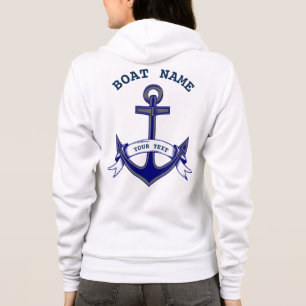 Anchor Custom Nautical Blue White Ladys Zip Hoodie