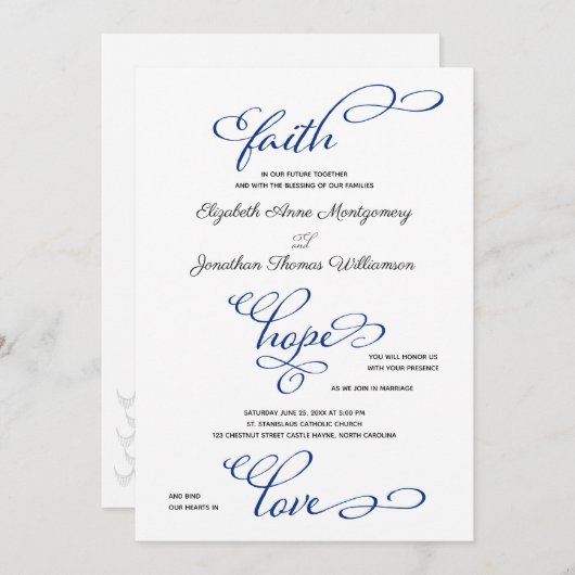 Anchor Faith Hope Liebe Skript Hochzeit Einladung (Vorne/Hinten)